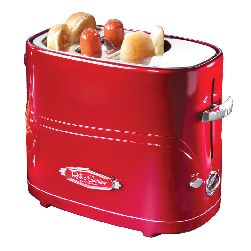 Nostalgia Retro Pop-Up Hot Dog Toaster, 2 Link and 2 Bun Capacity, With Mini Tongs, Works With Chicken, Turkey, Veggie Sausages and Brats