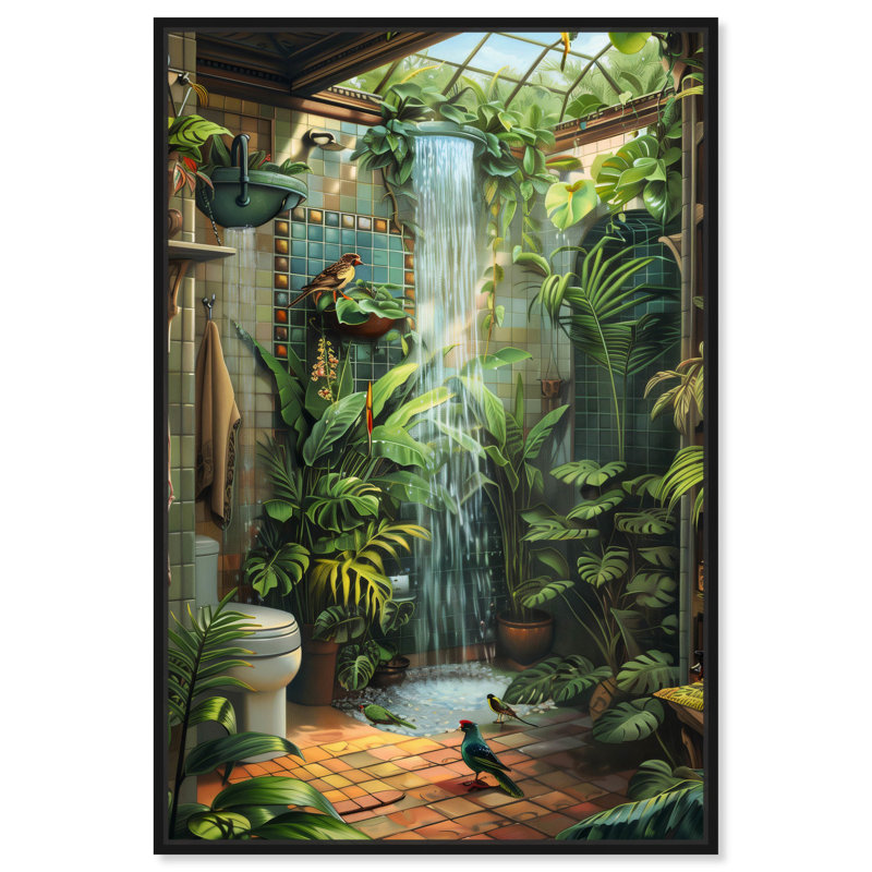 Art de la salle de bain Waterfall, H 16 po x l 11 po, Cadre noir
