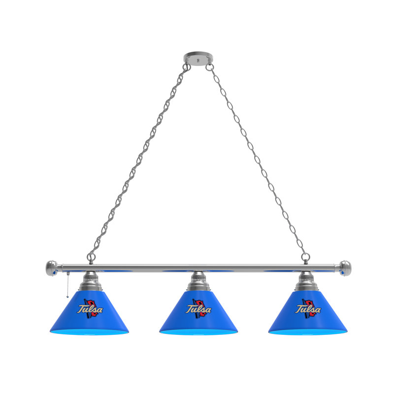 3 - Light Pool Table Lights Pendant, Chrome, Tulsa Golden Hurricane