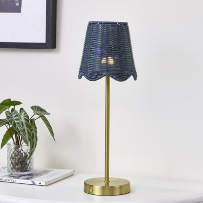 18" Metal Table Lamp With Blue Shade