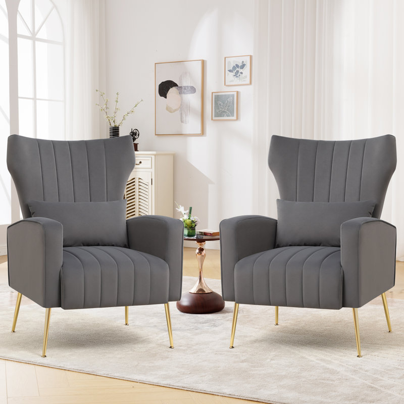 Upholstered Accent Chair With Pillow For Living Room, Gray