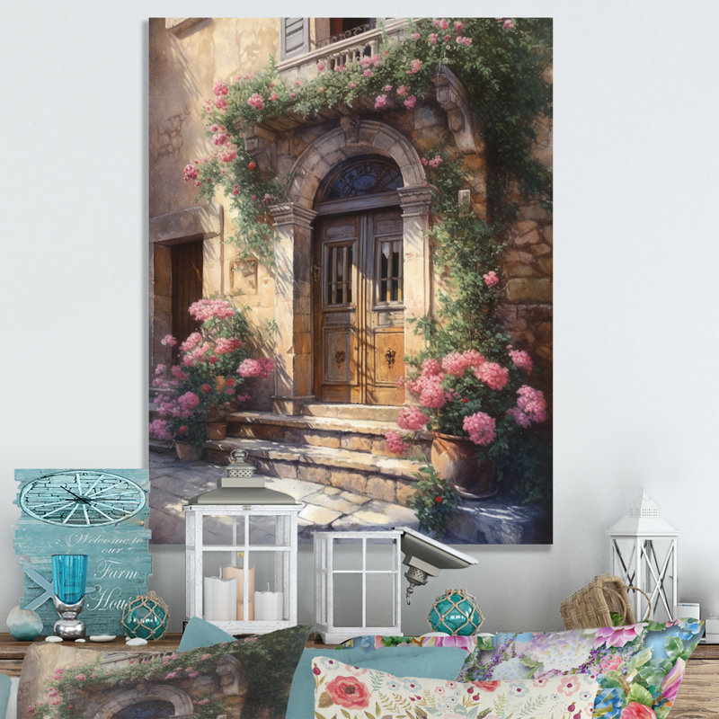 Porte de village Rydon remplie de fleurs III, H 32 po x l 24 po x P 1 po, Toile tendue