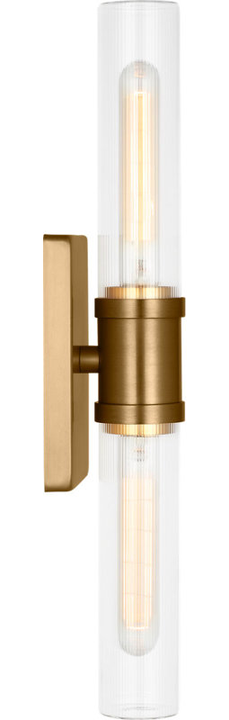 Keaton Two Light Vanity, 20" H x 5" W x 3.63" D, Clear Fluted, Satin Brass