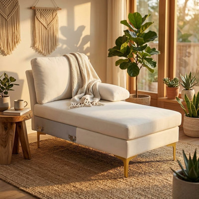 Fluffy Flannel Living Room Sofa with Solid Wood Frame & Metal Legs