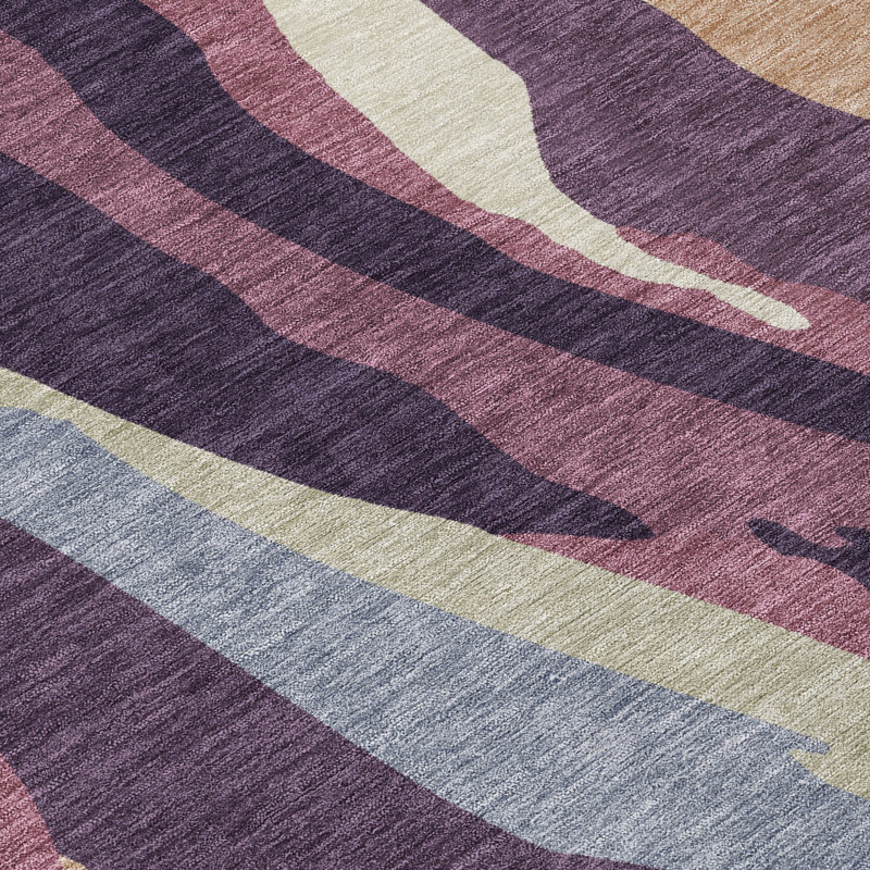 Plum Red Synthetic Washable Rectangular Rug 3' x 5'