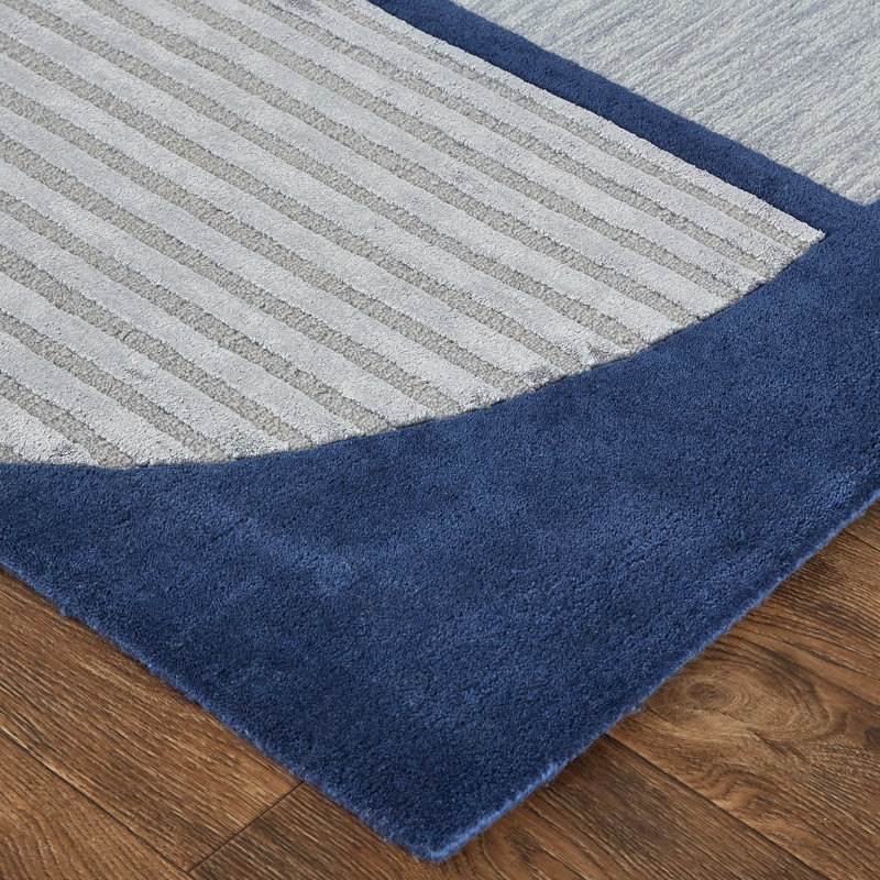 Hithin Handmade Tufted Navy Blue/Silver Gray Area Rug, Rectangle 3'6" x 5'6"