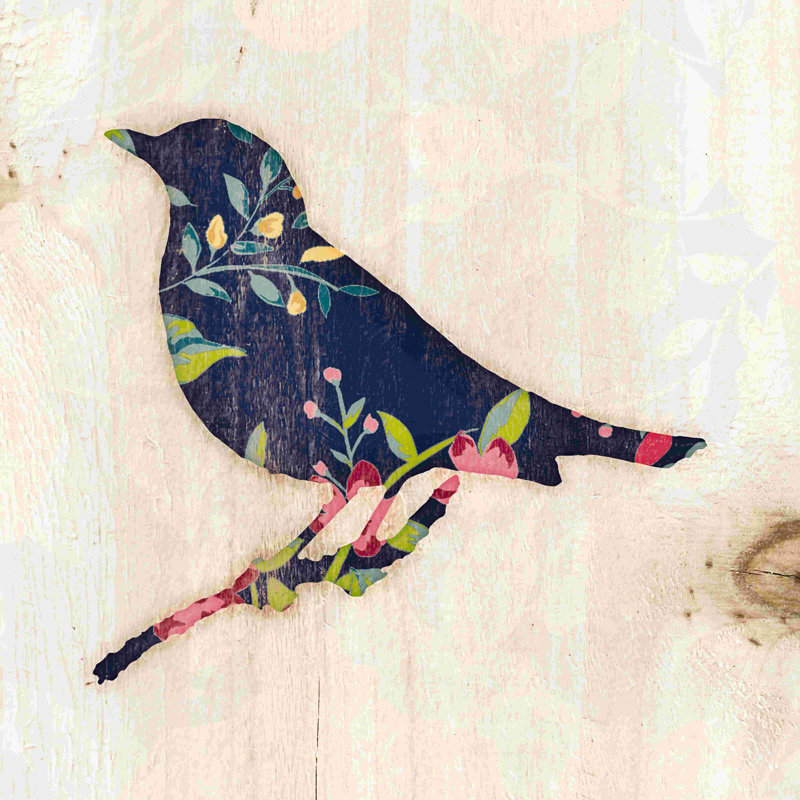 Silhouette d'oiseau, fleurs bleu marine, H 30 po x l 30 po