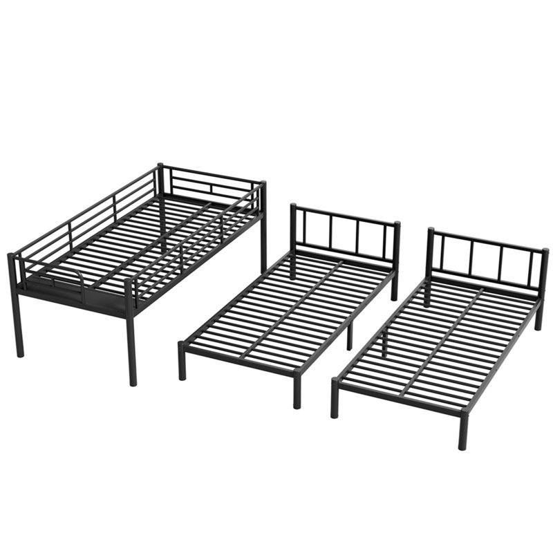 Twin over Twin & Twin Bunk Beds for 3, Twin XL over Twin & Twin Bunk Bed Metal Triple Bunk Bed, Black