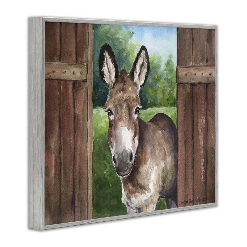 Âne dans une porte en bois giclée, design par George Dyachenko, H 11 po x l 14 po, Estampe numérique Farmhouse