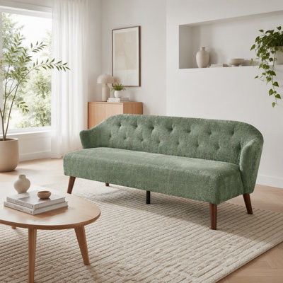 Mid-Century 3-Seater Sofa with Tufted Back and Plush Fabric