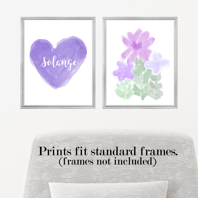 Jardin de fleurs artistique avec cœur personnalisé, impressions sur papier, H 10 po x l 8 po x P 0,06 po, Mauve