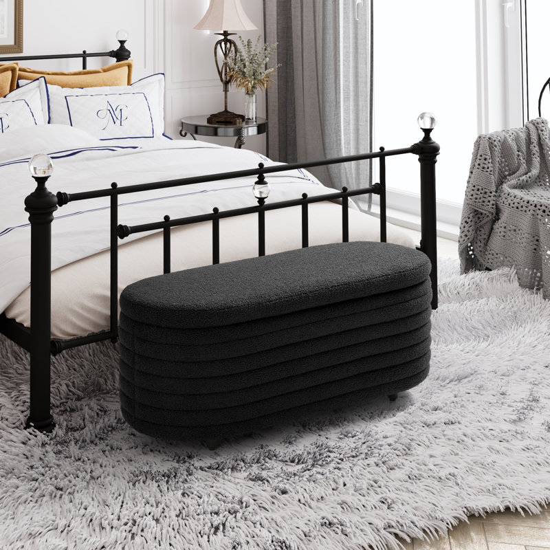 Banc de rangement en sherpa Bayville, H 18,1 po x l 42,5 po x P 17 po, Noir