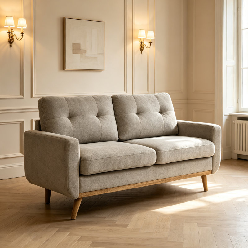 Canapé capitonné 67,7 po de largeur Mid-Century avec pieds en bois, Chameau