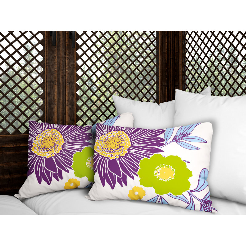Floral Outdoor Reversible Throw Pillow, Purple