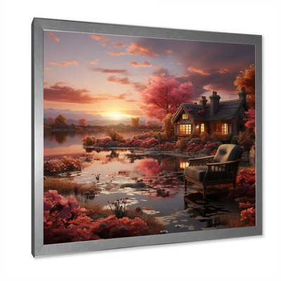 Cottage Sunset Sanctuary 2 - paysage, art mural sur toile