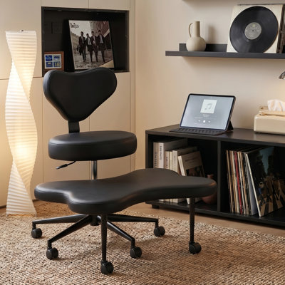 19.7" Seat Width Ergonomic Cross-Legged Office Chair with 31.5" Integrated Footstool, Leather Swivel Desk Chair with Adjustable Height and Back Support Ideal for Home, Office
