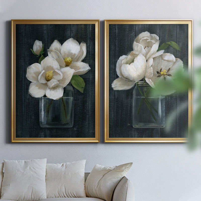 «Chalkboard Beauty I», ensemble de 2 reproductions d'art, H 22,5 po x l 61 po x P 1,5 po, Toile encadrée dorée, Pas de tapis