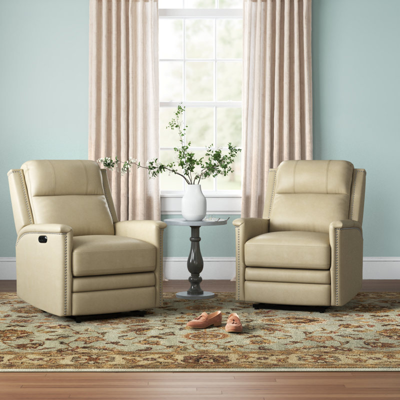 Fauteuil inclinable électrique en cuir véritable Rueda avec port USB intégré, Cuir véritable beige
