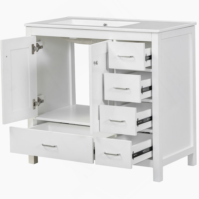 Ensemble de meuble-lavabo pour salle de bain avec lavabo en céramique, armoire de rangement abondante, portes et tiroirs à fermeture en douceur