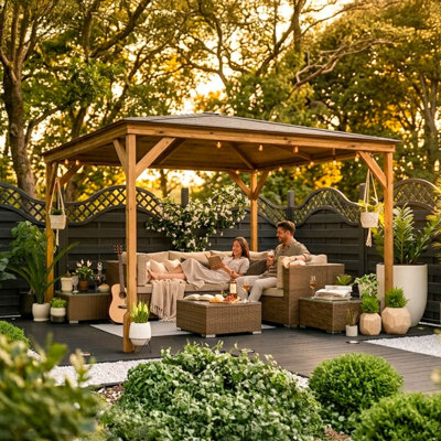 Dunster House Wooden Gazebo 3m x 3m Heavy Duty Garden Shelter Pressure Treated , Black Shingles Included, Utopia 300