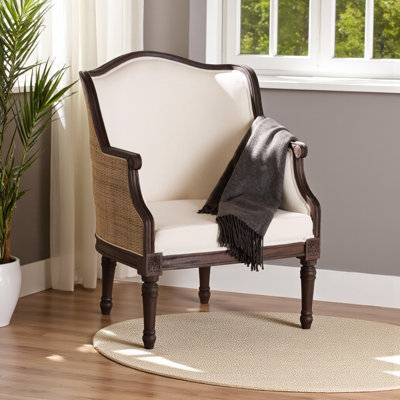 Tuley Beige Fabric and Dark Brown Finished Wood Accent Chair, 35.21'' H X 26.02'' W X 26.41'' D
