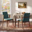 Ensemble de 2 chaises de salle à manger de style Mid-Century moderne avec accoudoirs rembourrés en tissu vert avec structure en bois d'hévéa couleur noyer, capacité de 250 lb pour la cuisine et la salle à manger