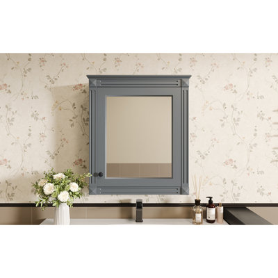 Armoire de rangement de salle de bain murale 24 po x 27 po avec miroir, armoire à pharmacie avec tablette réglable en hauteur, armoire de rangement au-dessus de la toilette