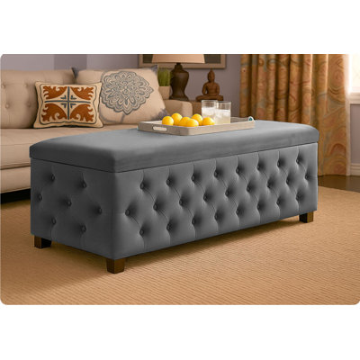 Empire Wide Chesterfield Rectangle Solid Color Standard Ottoman Storage Bench, Plush Velvet Upholstered Coffee Table with Legs