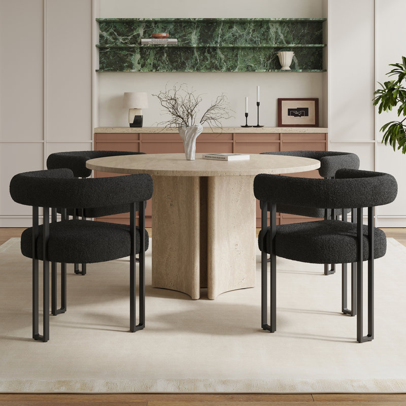 Mahjabi Upholstered Dining  Arm Chairs, Black