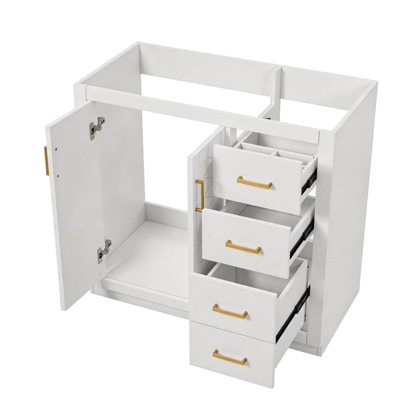 Meuble-lavabo de 36 po sans lavabo supérieur, armoire de rangement en bois massif, meuble-lavabo autoportant avec 3 tiroirs et portes à fermeture douce