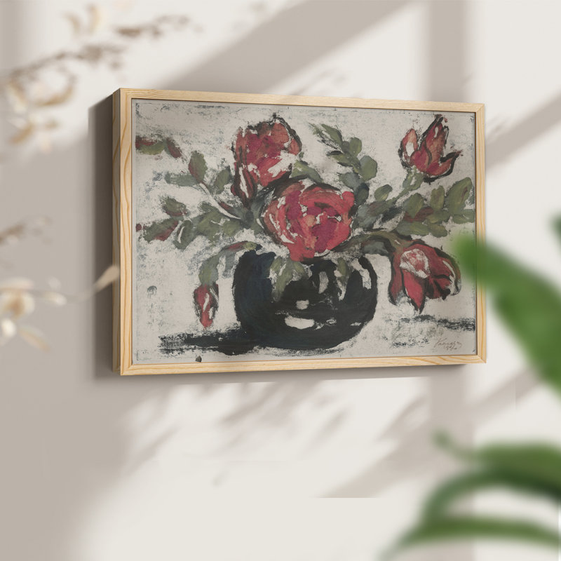 Motif floral rétro III - reproduction encadrée, Naturel, H 11 po x l 14 po