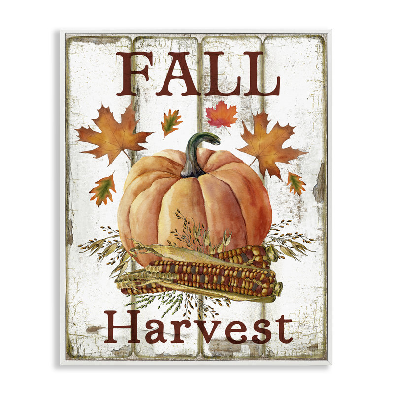 «Fall Harvest», art mural sur toile de citrouille et de maïs par Creatif Belle, Giclée encadrée blanc bord de mer