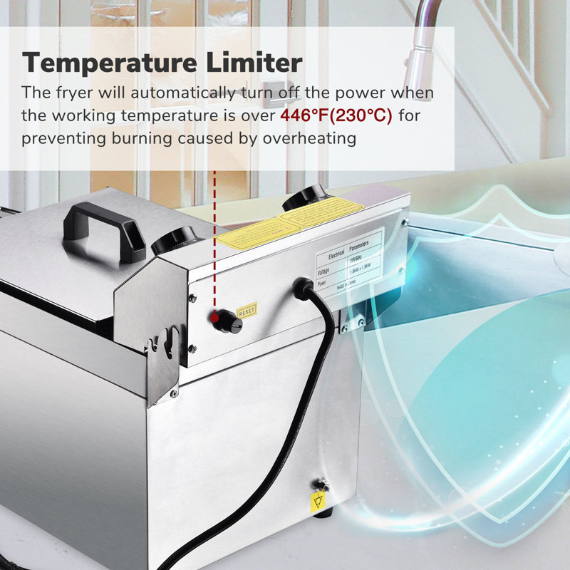 Electric Deep Countertop Fryer Stainless Steel with Timer and Drain