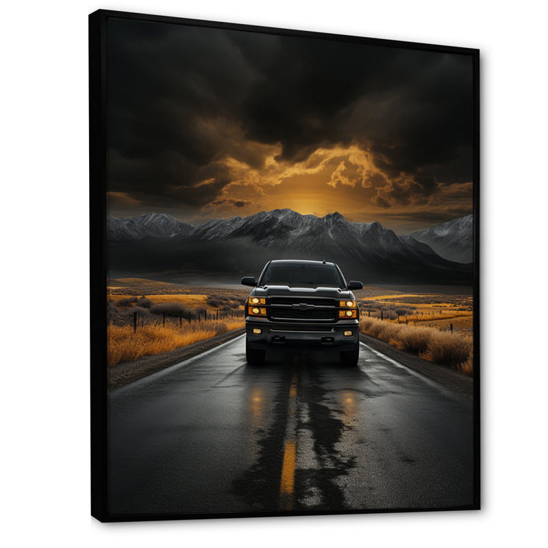 Hosking Pickup Truck the Road - Imprimé, H 32 po x l 24 po x P 1 po, Cadre flottant noir