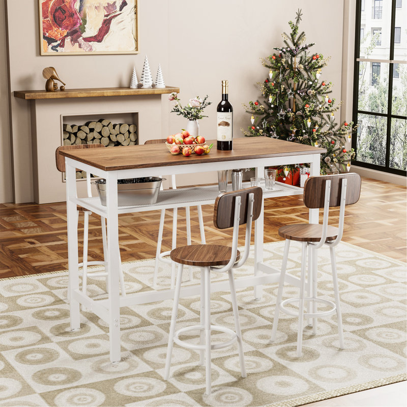 Bar Table And Chairs Set For 4, 5 Piece Counter Height High Breakfast Table Chairs Set Of 4 For Dining Room, Kitchen, Bar, Apartment