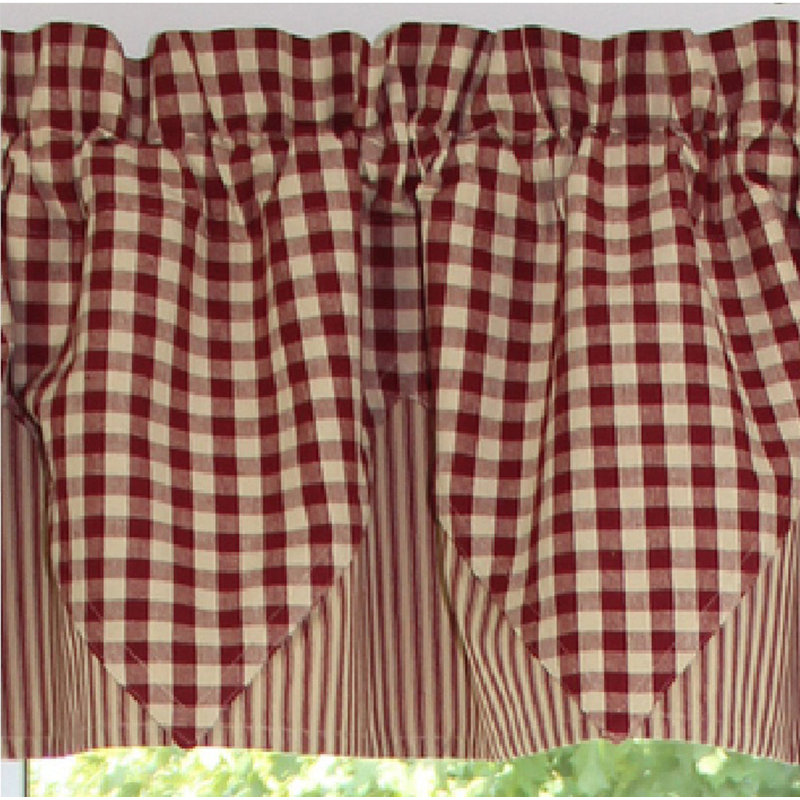 Anceline Cotton Checkered Ruffled Window Valance, Barn Red/Nutmeg