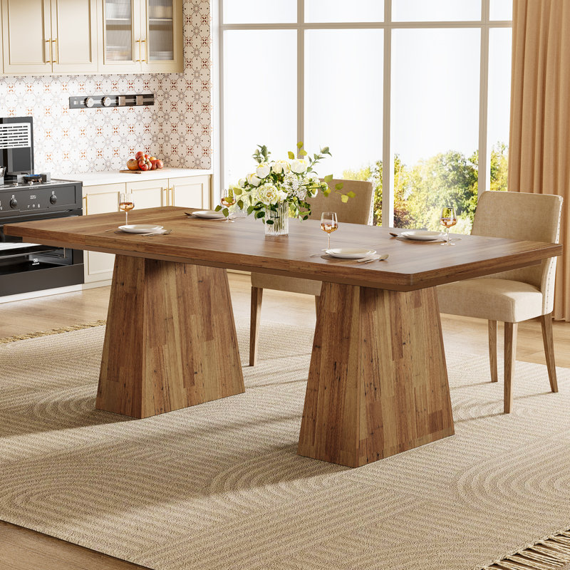 63" Light Brown Modern Farmhouse Dining Table, Rectangular Kitchen Dinner Table for Dining Room, Large Kitchen Table for 4-6 People