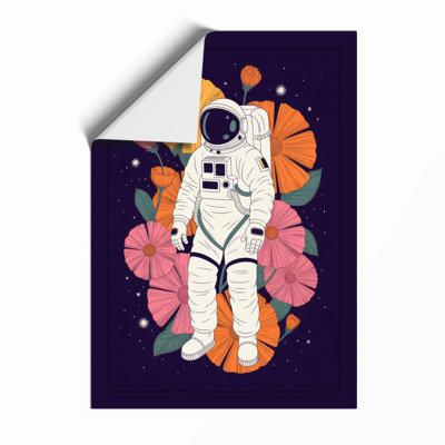 Astronaut Among Blooms Modern - Framed Print