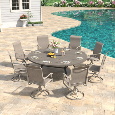 Ensemble de salle à manger 8 personnes avec table ronde 63 "et 8 chaises pivotantes en PVC-coated polyester Orlando