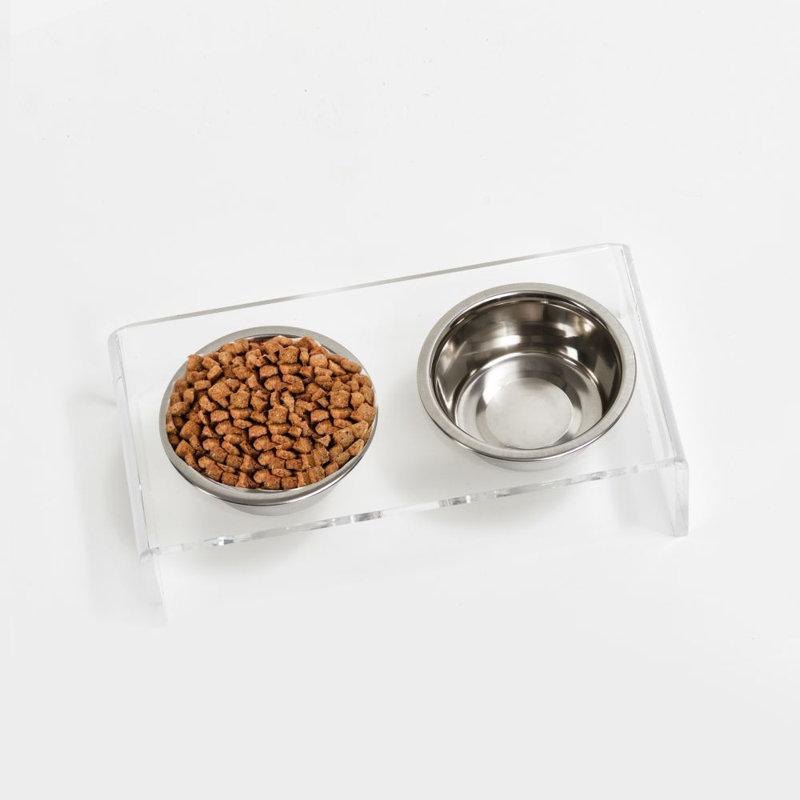 Clear Elevated Feeder with Silver Bowls, 1.5 cups