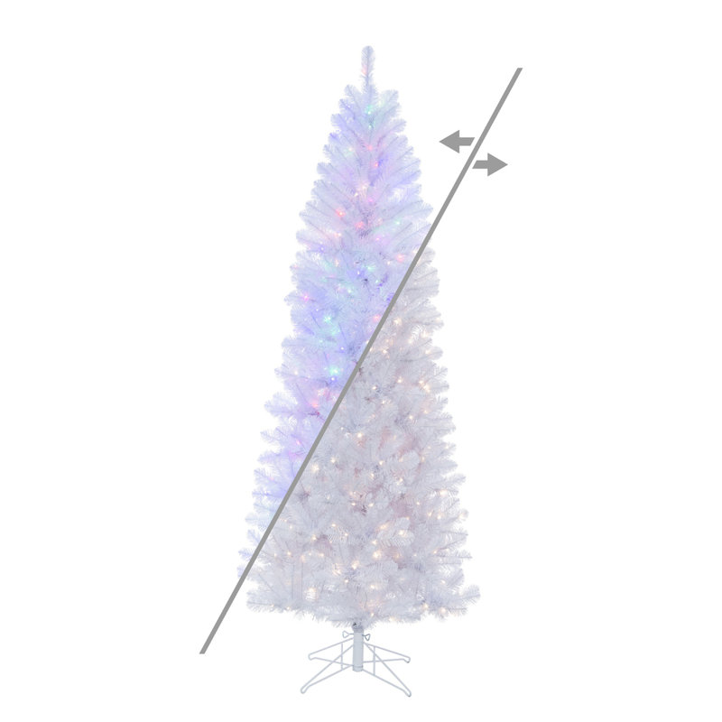  Arbre de Noël artificiel blanc 6,5 pi x 32 po avec 300 lumières DEL coaxiales basse tension 3 mm à basse tension 3 mm Salem