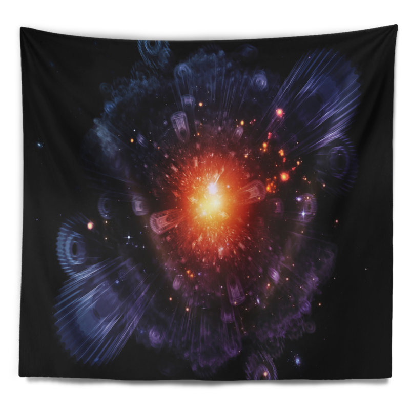 Tapisserie abstraite abstraite fractale engrenages et lumières, H 32 po x l 39 po
