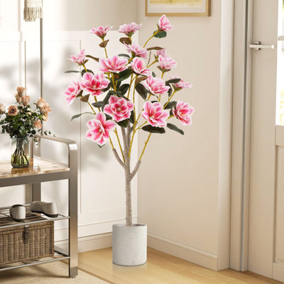 Arbre de magnolia artificiel 51 po, plante de mariage artificielle avec feuilles en PEVA élégantes, troncs à branches multiples, mousse réaliste, plante artificielle en pot d'intérieur pour centre commercial, restaurant, porche, bureau