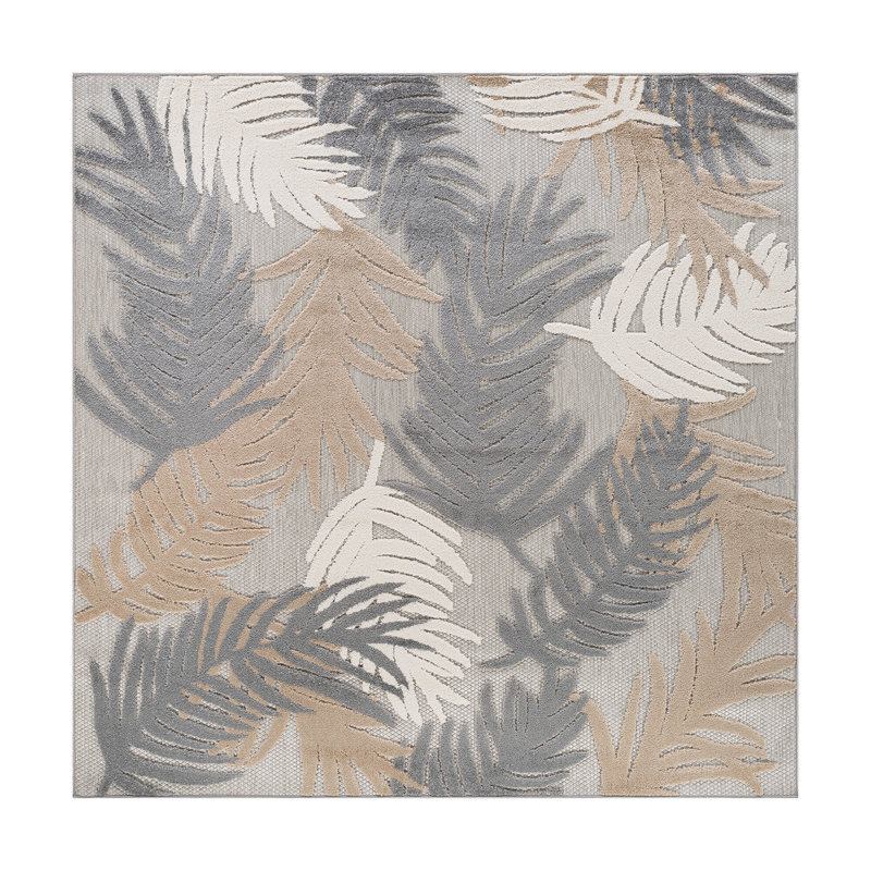 Hernandez Floral Beige/Gray/Brown Indoor & Outdoor Area Rug, Square 6'7"