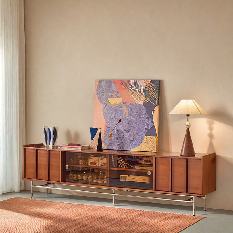 Retro pine simple TV cabinet, 24.8"H x 70.86"L x 15.74"W
