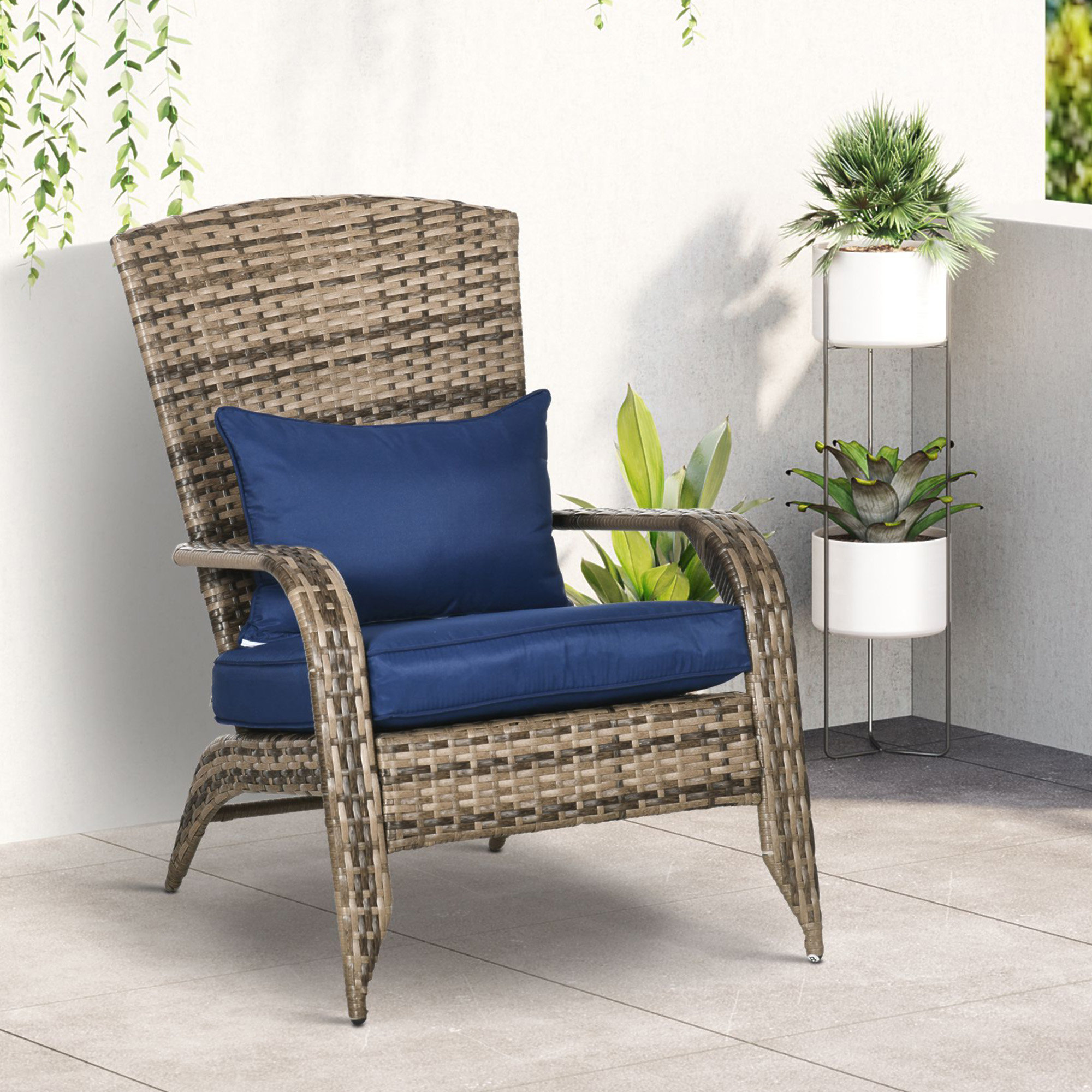 Dovecove Outsunny Patio Wicker Adirondack Chair, Outdoor All-Weather ...