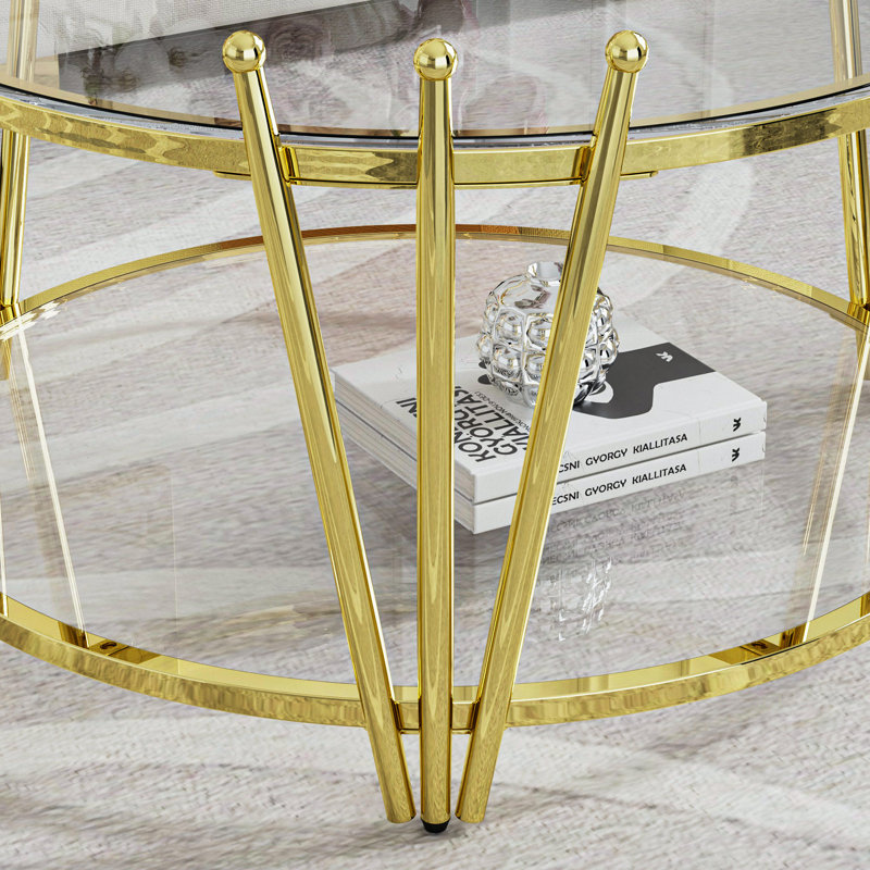 Table basse 31,5 "pour le salon, pieds en acier inoxydable, table ronde avec centre en verre trempé transparent de 8 mm