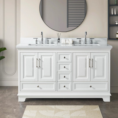 Fully Assembled Modern 60-inch Freestanding Double-Basin VanityLuxury Floor-standing Synthetic Stone Vanity
