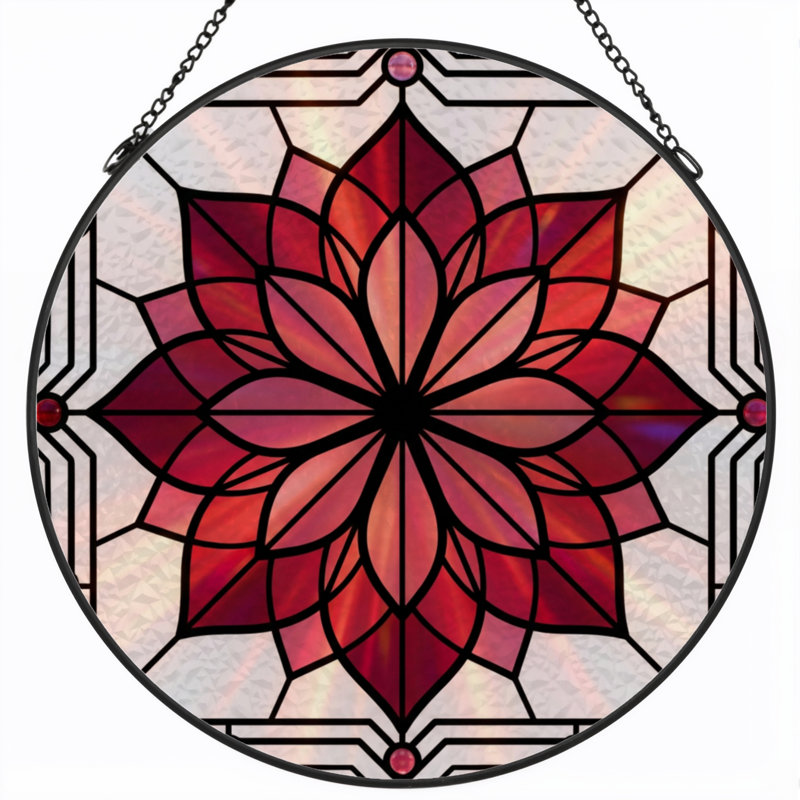 Panneau de vitrail à motif floral H 12 po, H 12 po x l 12 po