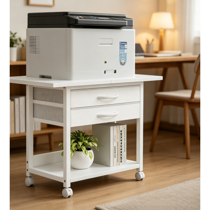 Grand support d'imprimante mobile avec tiroir de rangement en tissu roulant sous le chariot de bureau avec roulettes pour imprimante de bureau à domicile